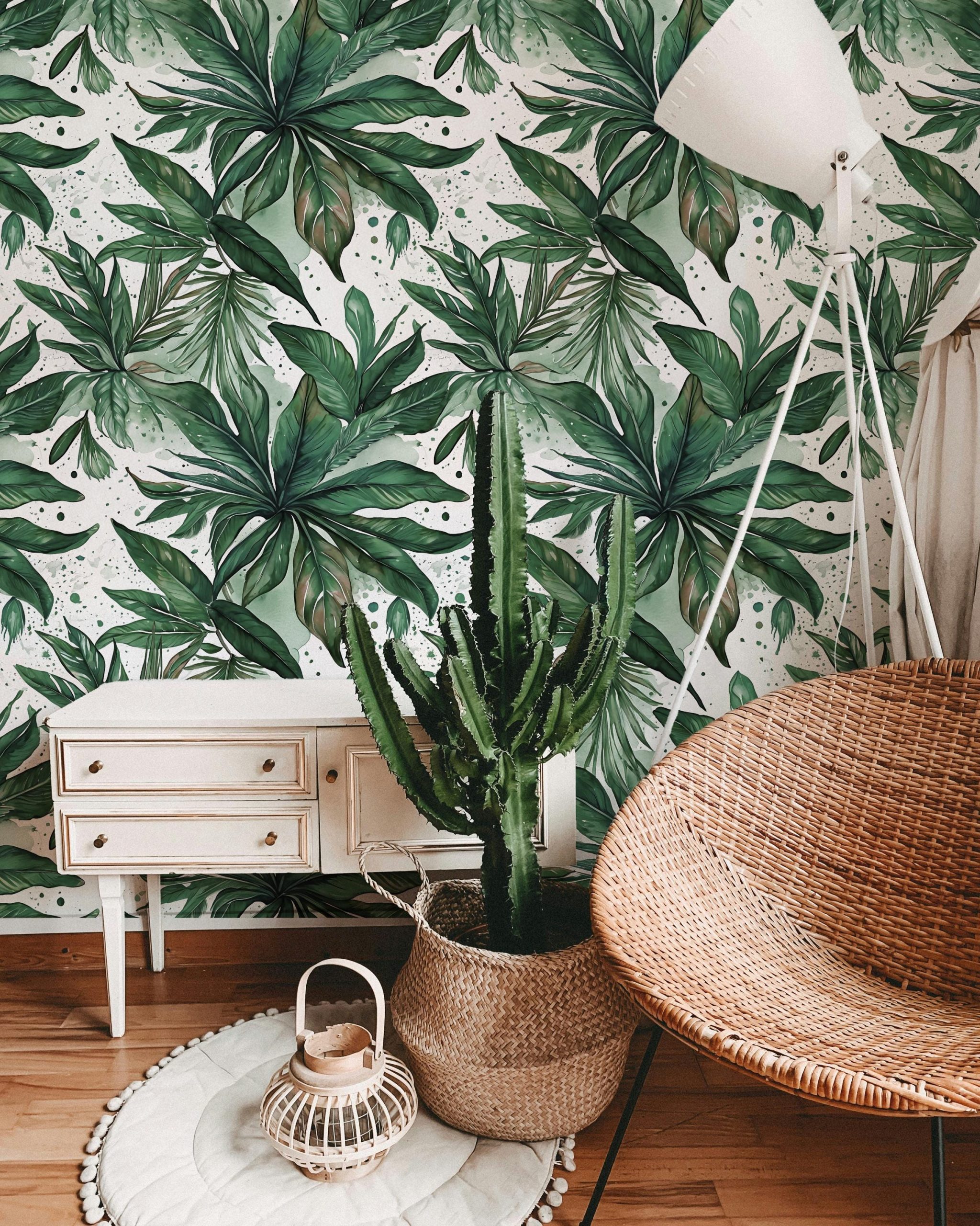 Tropical Green Palm Leaf Abstract Wallpaper, Home Decor, Coastal Beachy, Accent Wall, Peel and Stick Removable, Traditional - Image 9