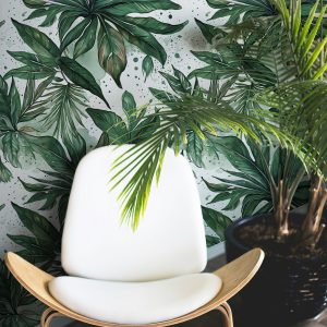 Tropical Green Palm Leaf Abstract Wallpaper, Home Decor, Coastal Beachy, Accent Wall, Peel and Stick Removable, Traditional