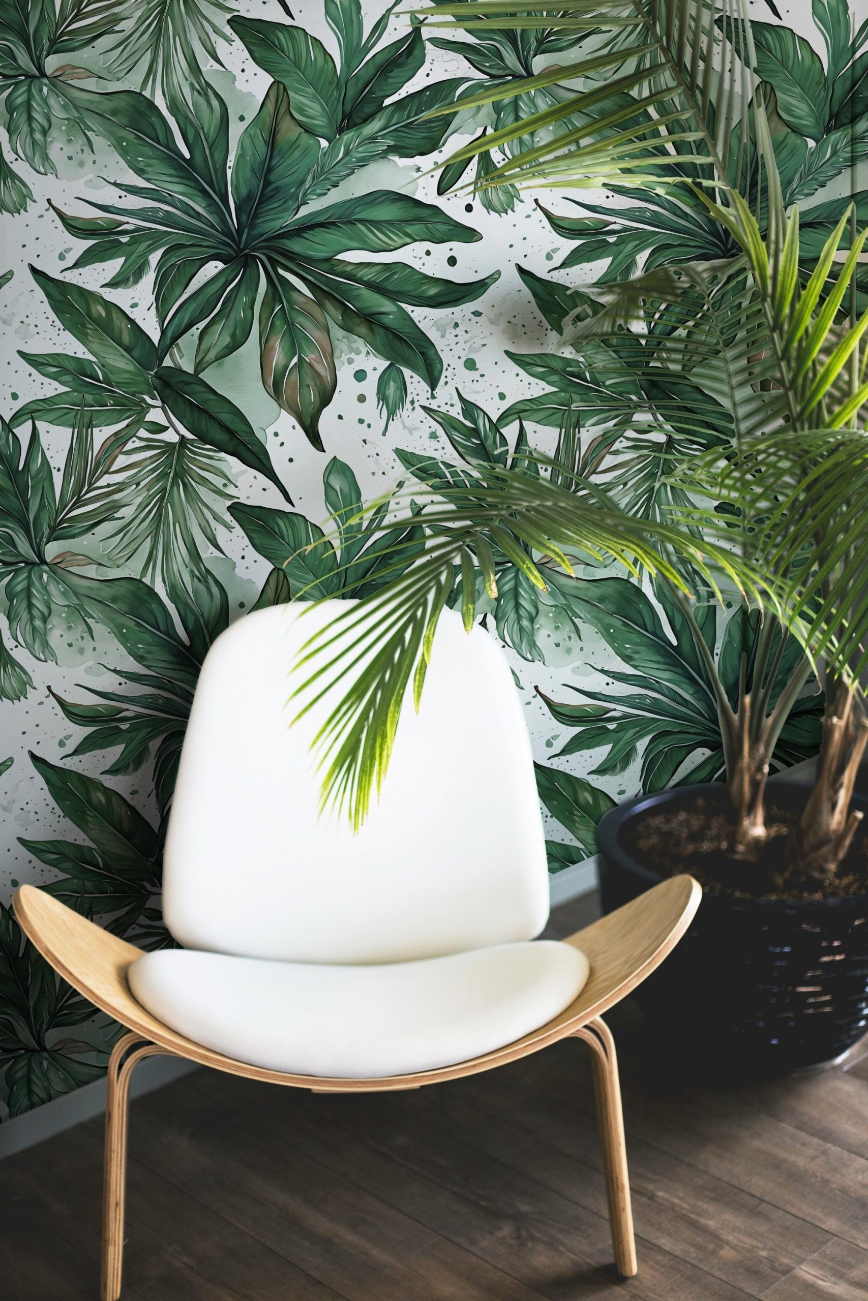 Tropical Green Palm Leaf Abstract Wallpaper, Home Decor, Coastal Beachy, Accent Wall, Peel and Stick Removable, Traditional
