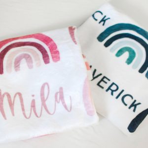 Girl Pink Rainbow Blanket / Rainbow Baby / Girl Boy Rainbow / Personalized Baby Name Blanket / Navy or Pink Rainbow Collection