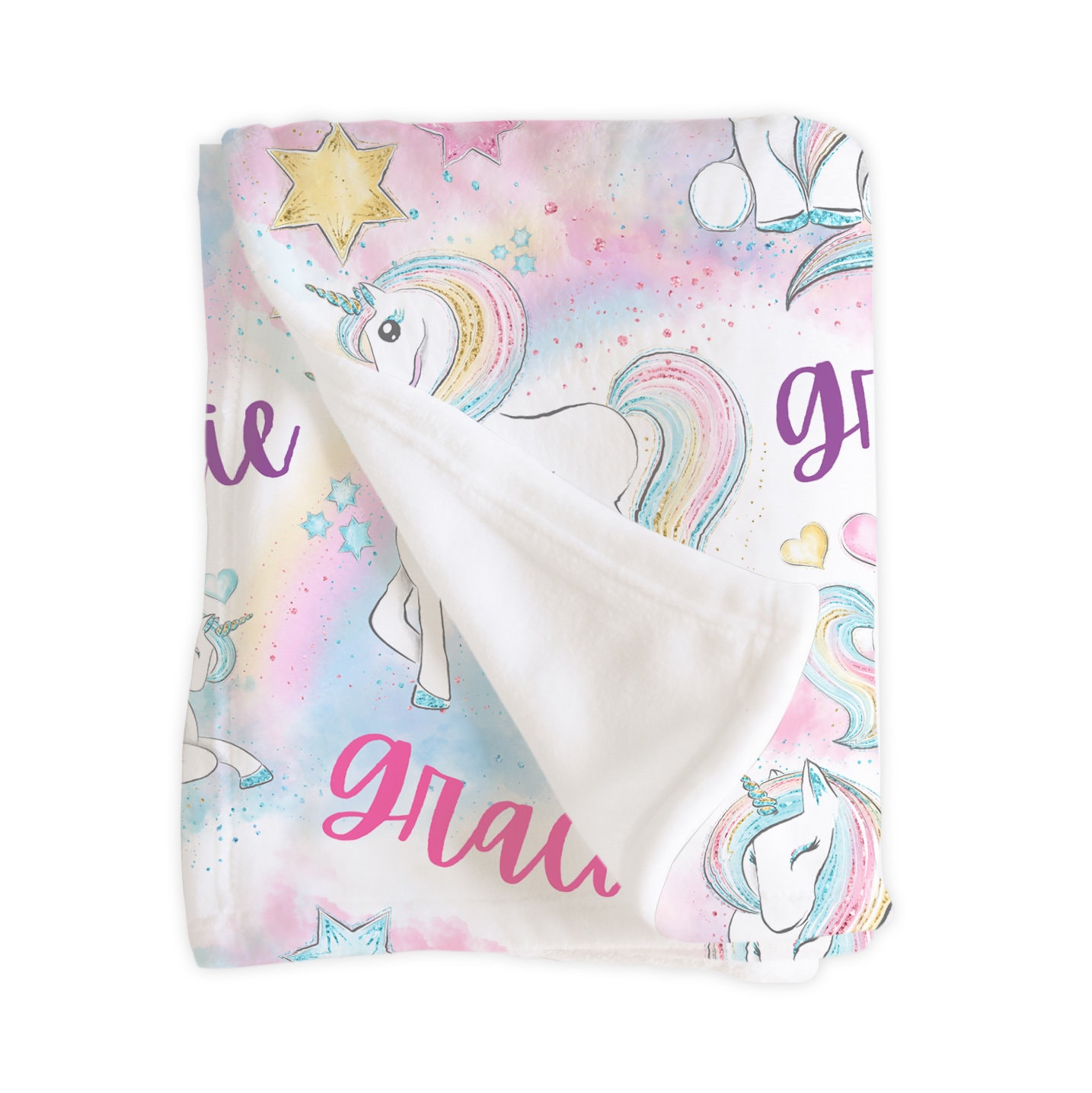 Unicorn Rainbow Personalized Name Blanket / Personalized Baby Shower Gift / Hospital Newborn Photos Prop / Gracie Collection