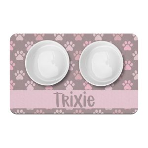 Pink Paw Prints Personalized Pet Bowl Mat, Mauve Pinks and Purples, Custom Pet Placemat, Puppy Supplies, Food and Water Mat