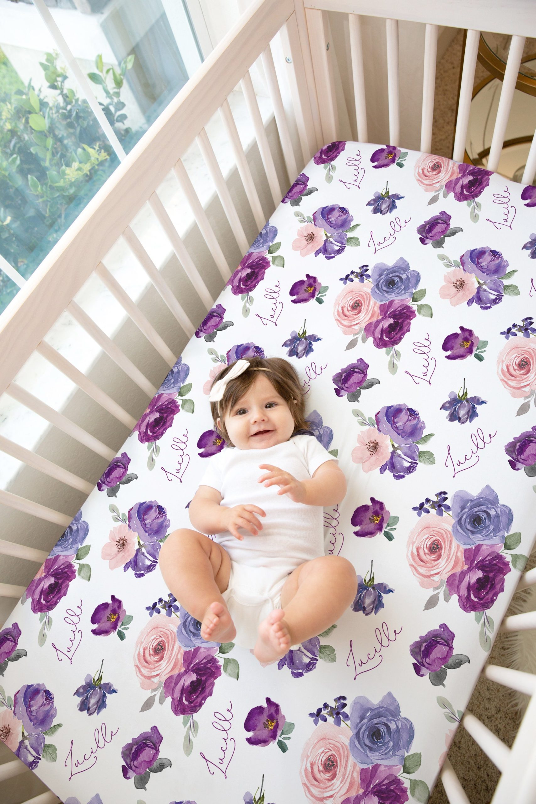 Pink Purple Swaddle Set, Matching Headband Hat, Personalized Baby Shower Gift, Flowers Purple Large Swaddle and Beanie, Newborn Photos - Image 5