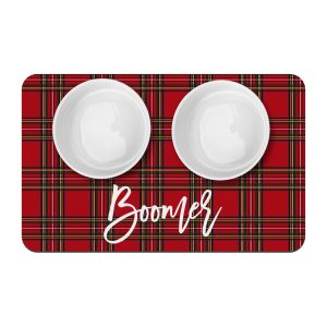 Red Christmas Plaid Pet Mat / Pet Name / Food Mat / Water Mat / New Puppy Supplies / Custom Christmas Decor / Personalized Pet Mat