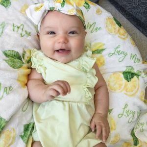 Yellow Lemon Blanket, Personalized Girls Baby Shower Gift, Hospital Newborn Photos, Lulu Toddler Kid Soft Cuddly Minky Summer Fruit Lime
