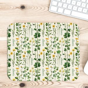Personalized Clover Yellow Wildflower Mousepad, Floral Desk Accessories, Wrist Desk Mat, Phone Stand, Coasters, Name Christmas Birthday Gift