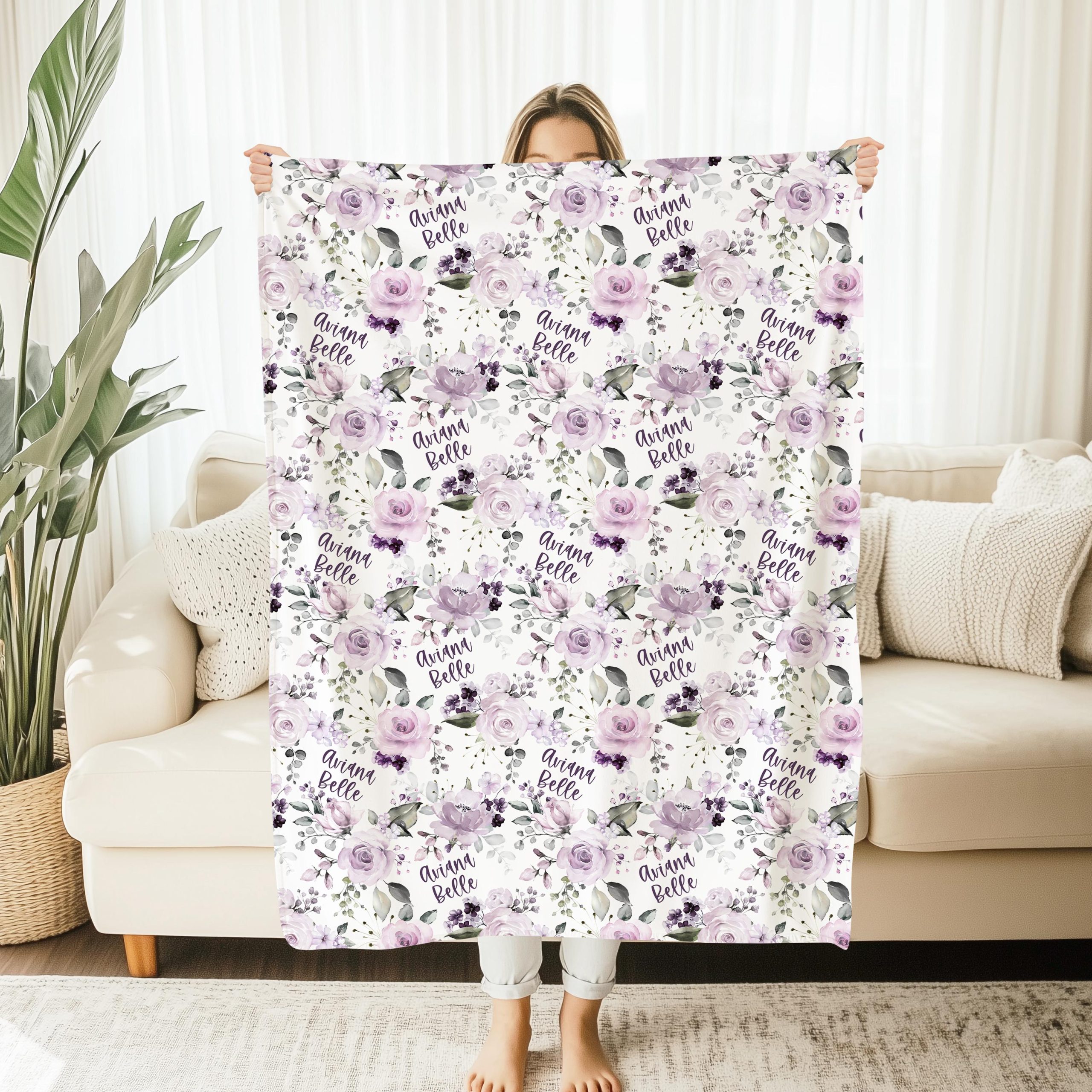 Baby Girl Blanket, Personalized Violet Lavender Lilac Roses, Sherpa or Minky, New Baby Girl Gift, Purple Baby Shower Present, Gift New Mom - Image 6