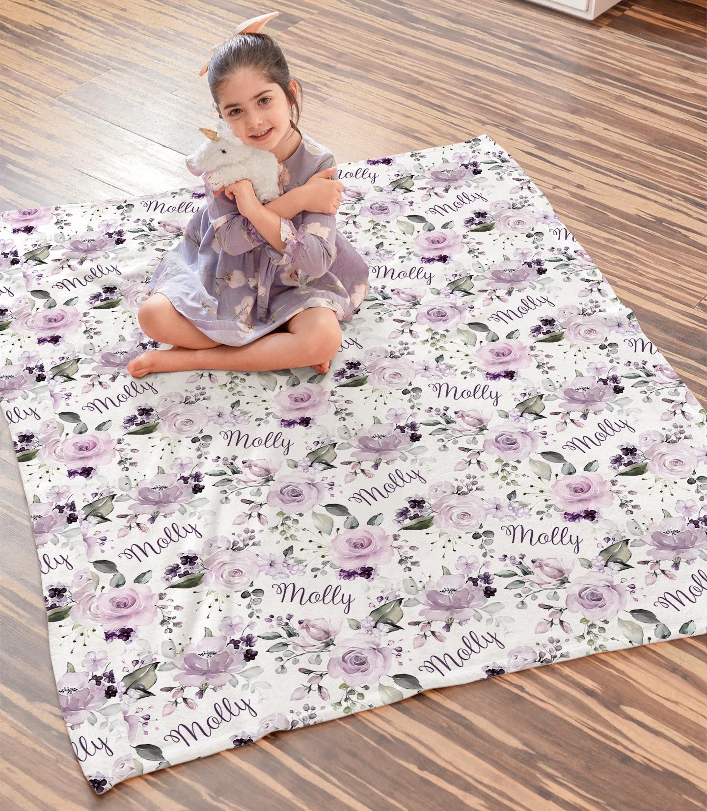 Baby Girl Blanket, Personalized Violet Lavender Lilac Roses, Sherpa or Minky, New Baby Girl Gift, Purple Baby Shower Present, Gift New Mom - Image 3