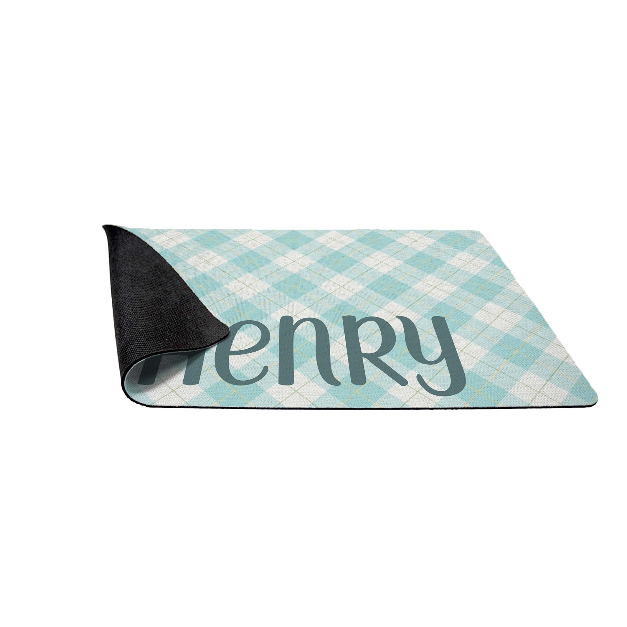 Blue Plaid Pet Food Placemat, Pastel Blue Plaid, Personalized Pet Mat, Easter Colors, Pet Supplies, Water Bowl Mat, Gingham Easter - Image 2