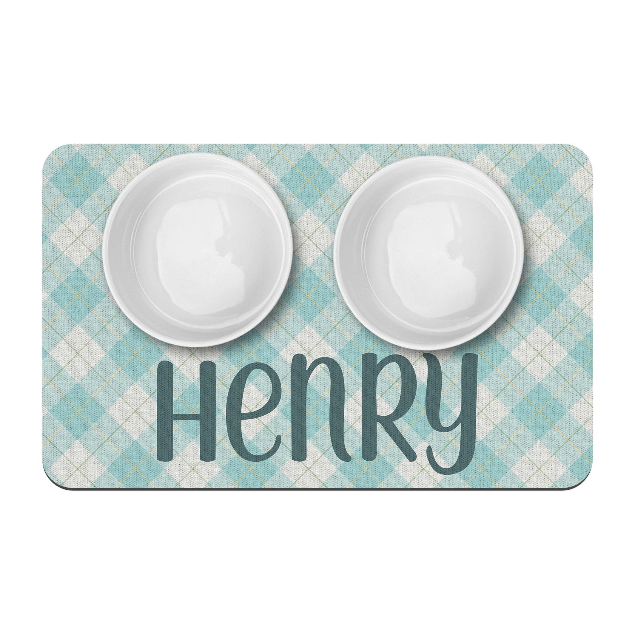 Blue Plaid Pet Food Placemat, Pastel Blue Plaid, Personalized Pet Mat, Easter Colors, Pet Supplies, Water Bowl Mat, Gingham Easter