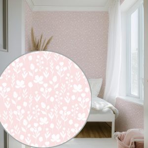 Romantic Pink and White Floral Wallpaper, Delicate Flower Pattern, Pressed Floral Garden, Wildflower Coquette Grandmillennial Shabby Chic