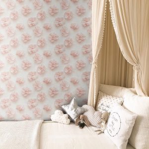 Romantic Soft Pink Flower Wallpaper, Baby Pink Floral Peel and Stick, Grandmillennial Chic, Baby Girl Nursery Shabby Chic Beige Floral