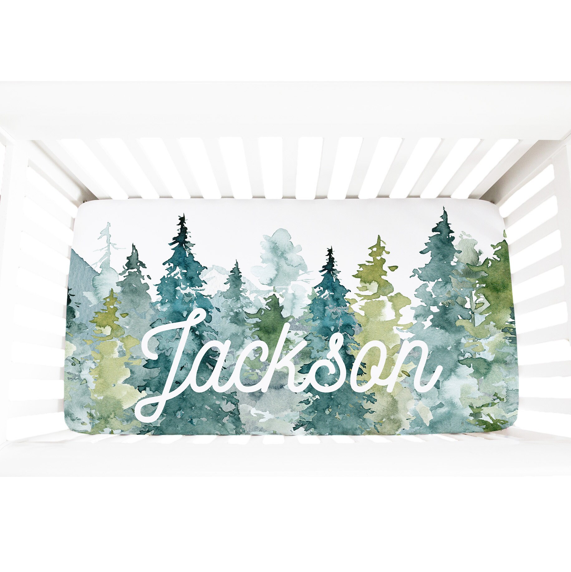 Fir Tree Personalized Blanket, Name Woodland Forest Nursery Set, Crib Sheet Changing Pad Cover, New Mom Baby Shower Gift - Image 4