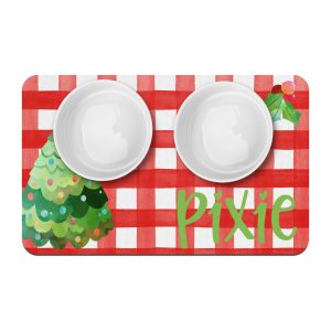 Christmas Tree Dog Bowl Mat / Personalized Pet Placemat / New Puppy Supplies