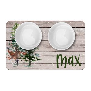 Winter Trees and Snow Dog Bowl Mat / Personalized Pet Placemat / New Puppy Supplies