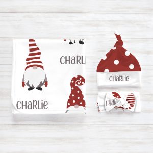 Christmas Gnome Swaddle Blanket Set / Baby Headwraps / New Mom Gift / Receiving Blanket / Christmas Gnome Newborn Girl / Gnome