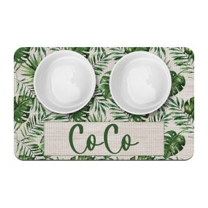 Tropical Palm Boy or Girl Personalized Pet Placemat / Custom Dog Bowl Mat / New Puppy Supplies