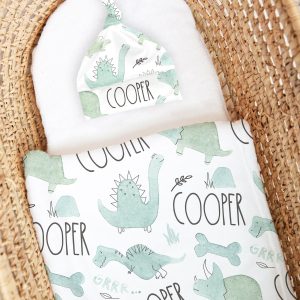 Personalized Dinosaur Baby Blanket, Knot Hat, Minky, Shower Gift, Newborn Infant Boy, Choose Your Font, Dino Collection