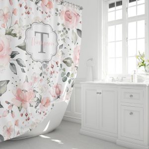 Personalized Pink Rose Shower Curtain / Rose Floral / Extra Long Shower Curtain / Custom Bath Decor / Floral Bathroom / Rosie II Collection