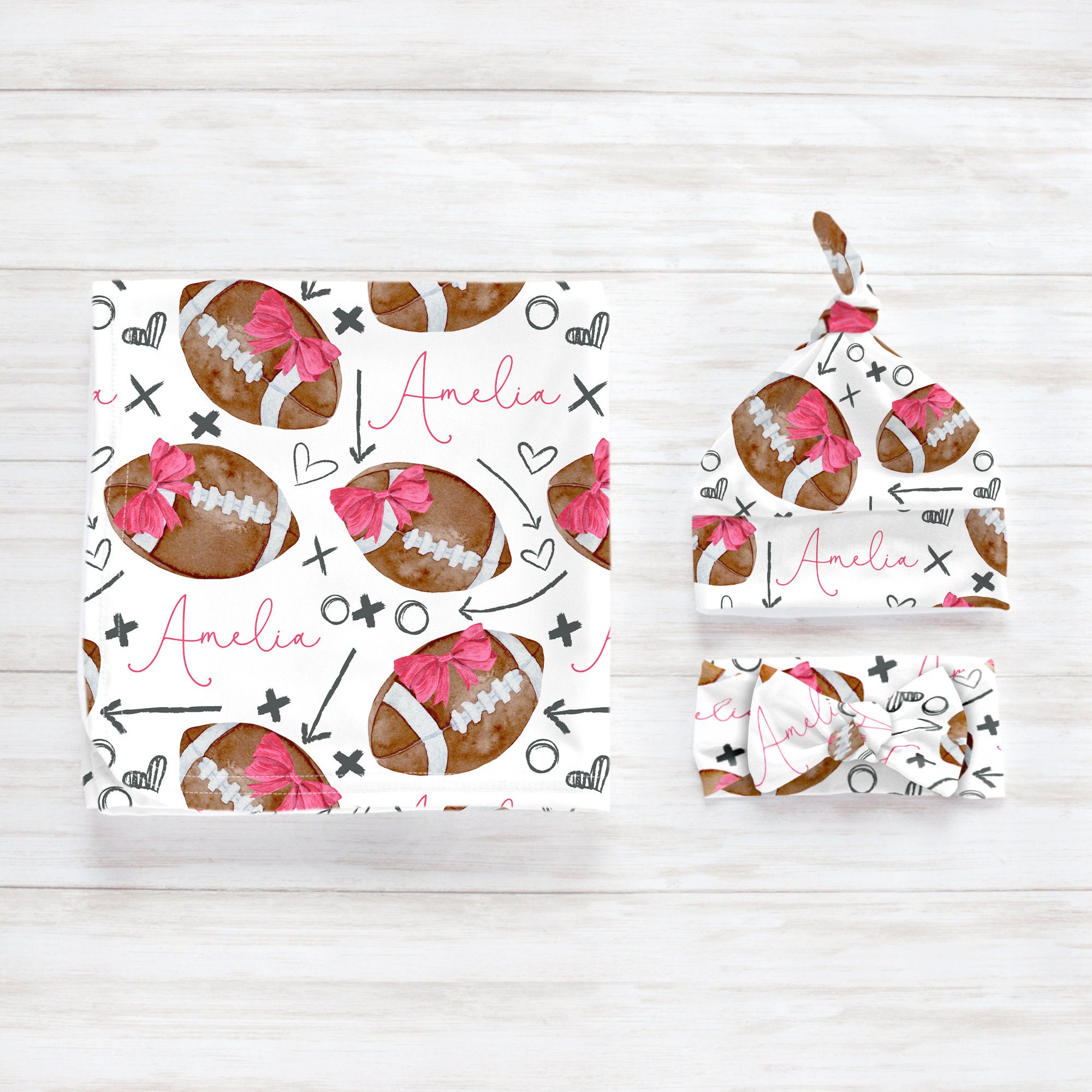 Football Season Personalized Blanket, Newborn Swaddle Headband Knotted Hat, New Teammate Joining, Expecting Mom Shower Gift, Custom Baby - Image 3