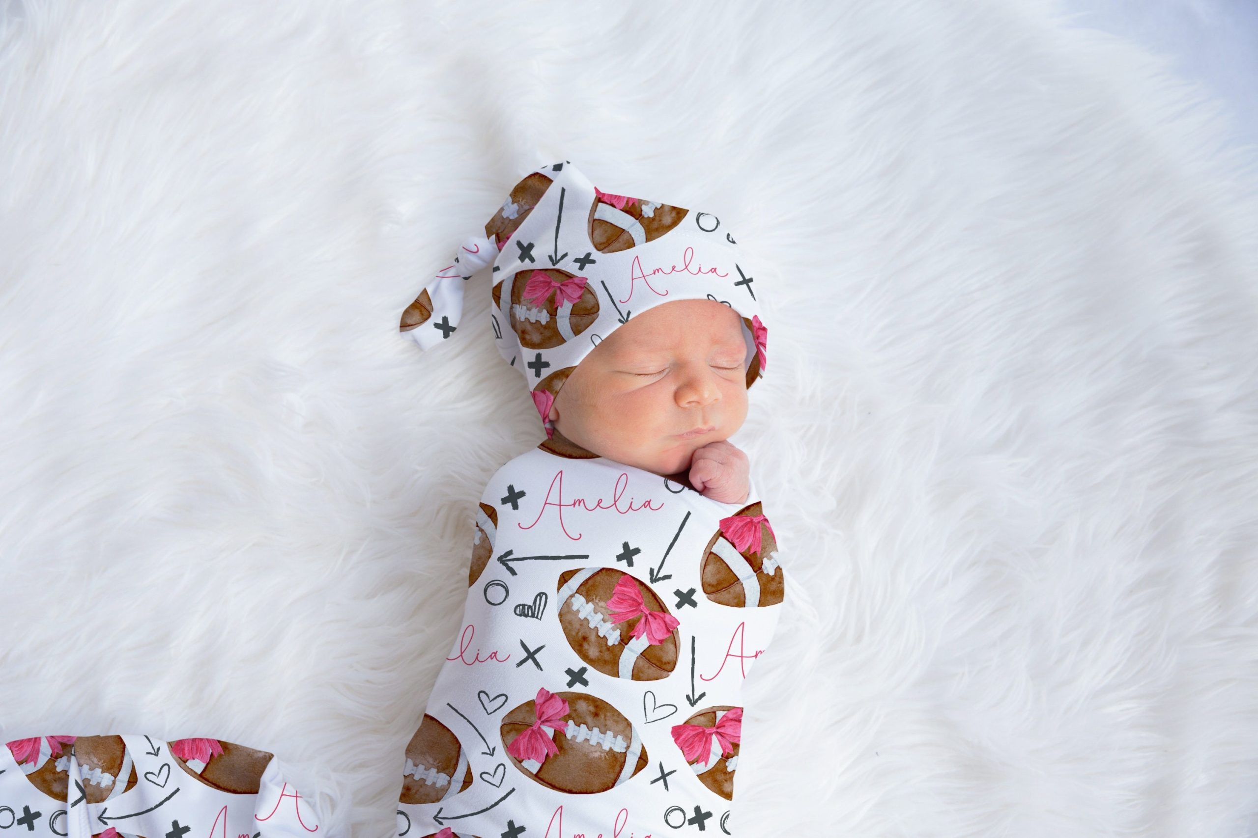 Football Season Personalized Blanket, Newborn Swaddle Headband Knotted Hat, New Teammate Joining, Expecting Mom Shower Gift, Custom Baby - Image 2