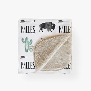 Bison Baby Blanket, Cactus Buffalo Western, Personalized Name, Sherpa, Newborn Infant Tween Teen Boy, Nursery, Birthday, Bison Collection