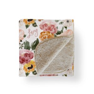 Fall Floral Name Blanket, Personalized Autumn Weather Baby Shower Gift for New Mom, Burnt Orange Watercolor Plush Blanket