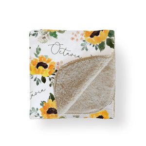 Sunflower Girl Blanket, Autumn Fall Floral Sherpa Name Blanket, Personalized Baby Shower Gift for New Mom
