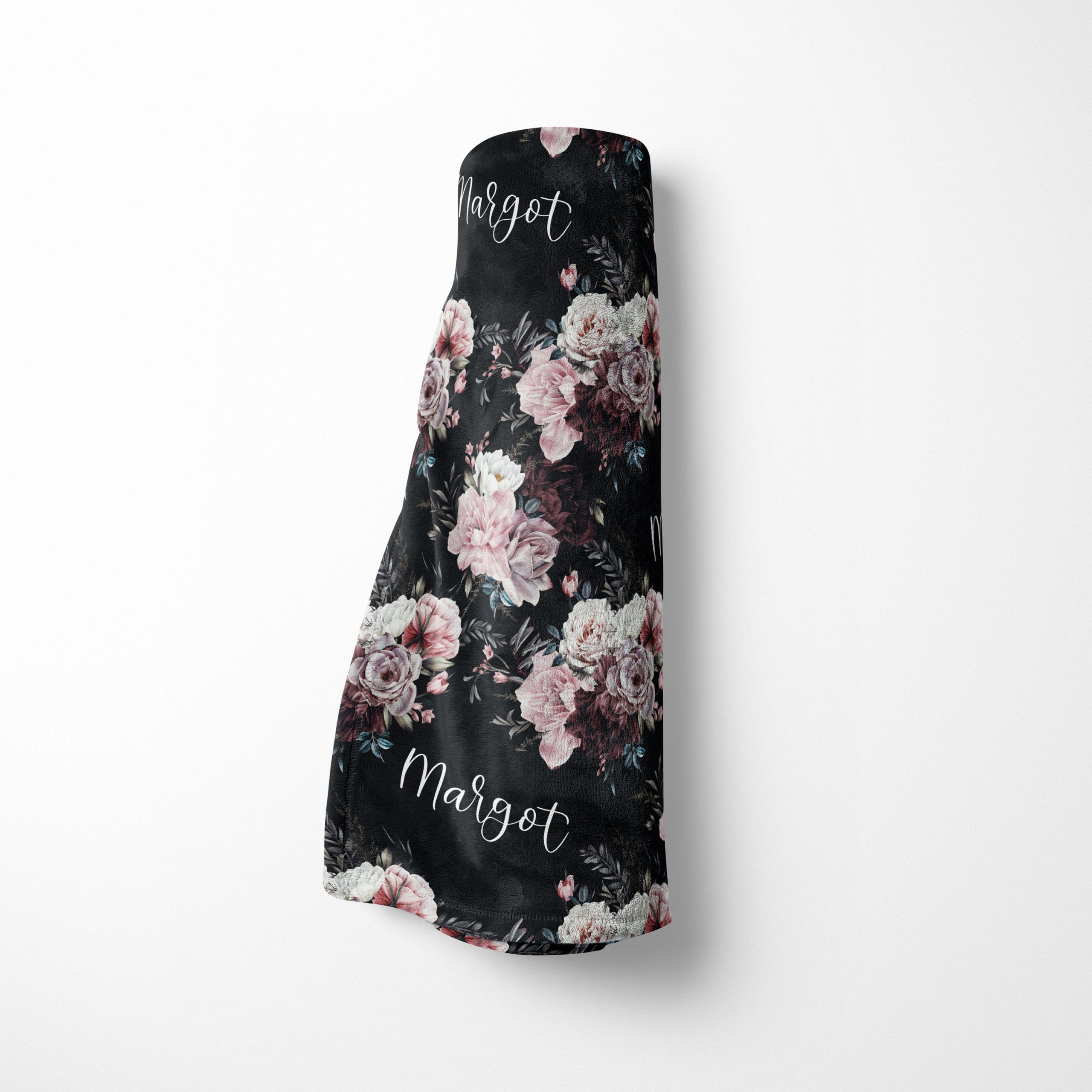 Pink Black Peony Minky or Sherpa Blanket / Personalized Baby Girl Gift / Customized Name Blanket / Peonies / Margot Collection - Image 2