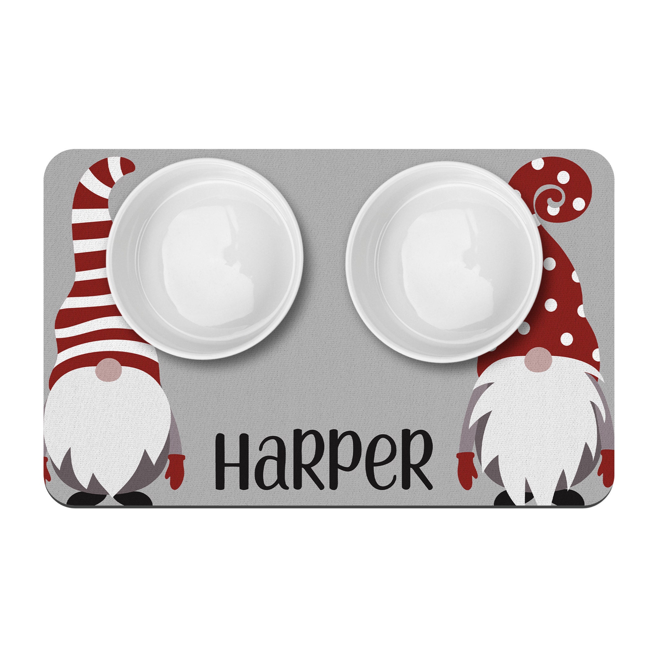 Christmas Gnomes Pet Mat / Personalized Pet Placemat / Pet Food Water Bowl Mat / Dog Cat / Christmas Decoration / Custom Pet Supplies