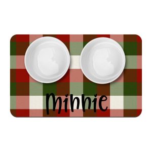 Christmas Plaid Pet Bowl Mat / Personalized Pet Placemat / Red Green Plaid / New Puppy Supplies / Custom Christmas Decor /Pet Water Bowl Mat
