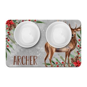 Christmas Deer Personalized Pet Mat / Custom Pet Placemat / Pet Food Water Bowl Mat / Cat Food Mat / Christmas Decoration / Pet Supplies