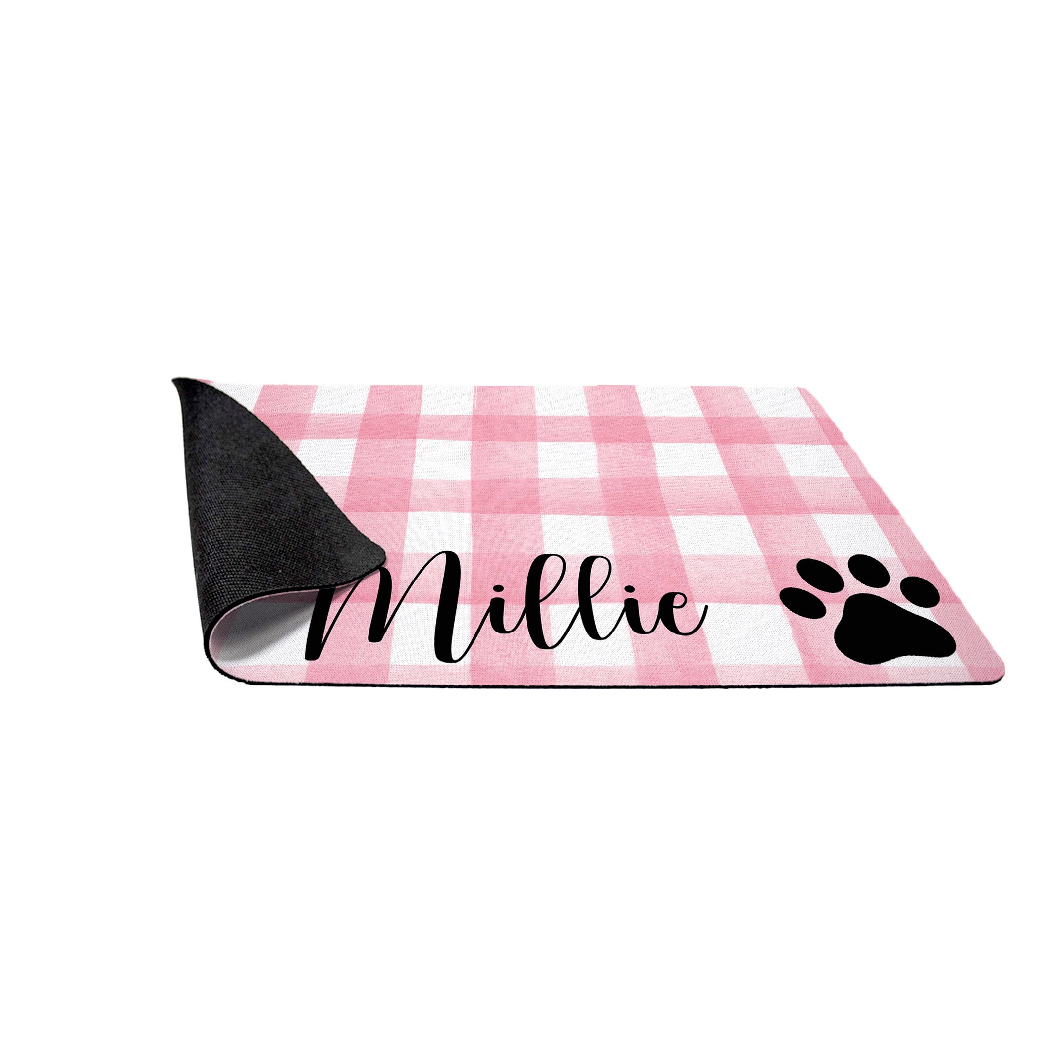 Paw Prints and Pink Gingham Personalized Pet Mat / Pet Name / Girl Cat Dog Bowl Mat / Pet Supplies / Farmhouse Style Watercolor Gingham - Image 3