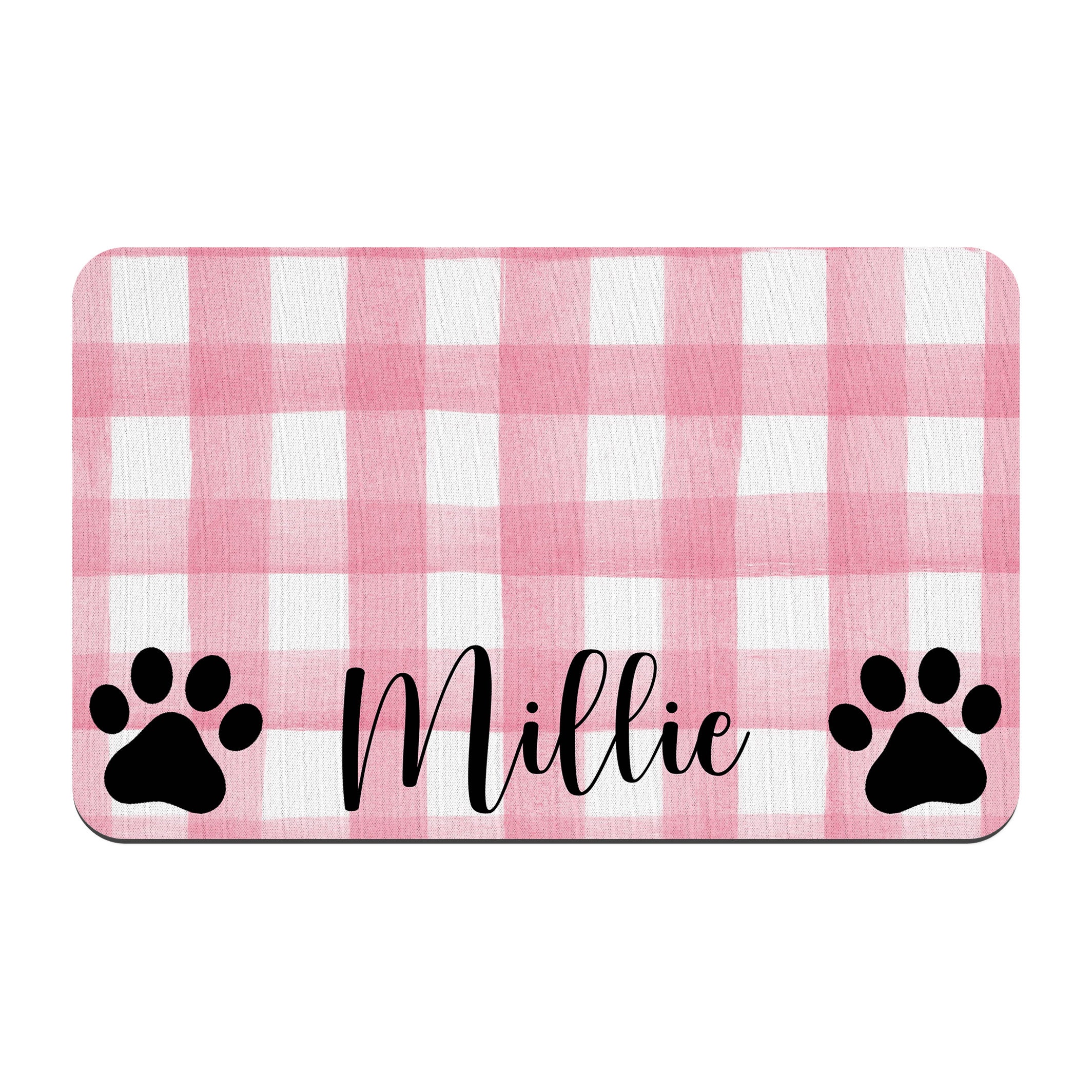 Paw Prints and Pink Gingham Personalized Pet Mat / Pet Name / Girl Cat Dog Bowl Mat / Pet Supplies / Farmhouse Style Watercolor Gingham - Image 2