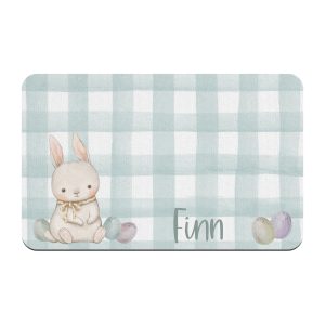 Easter Bunny and Eggs Pet Food Placemat / Pastel Colors / Personalized Pet Mat / Pet Supplies / Water Bowl Mat / Watercolor Gingham / Easter
