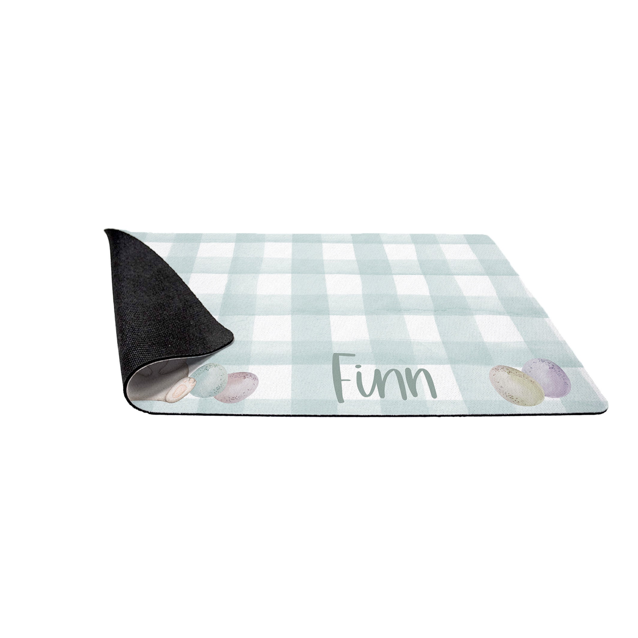 Easter Bunny and Eggs Pet Food Placemat / Pastel Colors / Personalized Pet Mat / Pet Supplies / Water Bowl Mat / Watercolor Gingham / Easter - Image 3