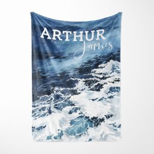 Ocean Beach Navy Blue Minky Blanket / Other Colors / Personalized Baby Boy Girl Gift / Gender Neutral Name Blanket / Nautical Coastal