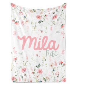 Pink Floral Two Names Personalized Blanket / Two Fonts & Colors / Minky Blanket / Sherpa Blanket / Baby Teen Tween Adult Blanket / Girl Gift