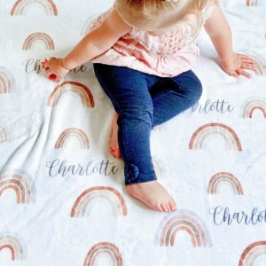 Personalized Baby Blanket Gender Neutral Rainbow Girl Boy Name Hospital Take Home Baby Shower Gift Boho Groovy Custom Gifts New Mom Toddler