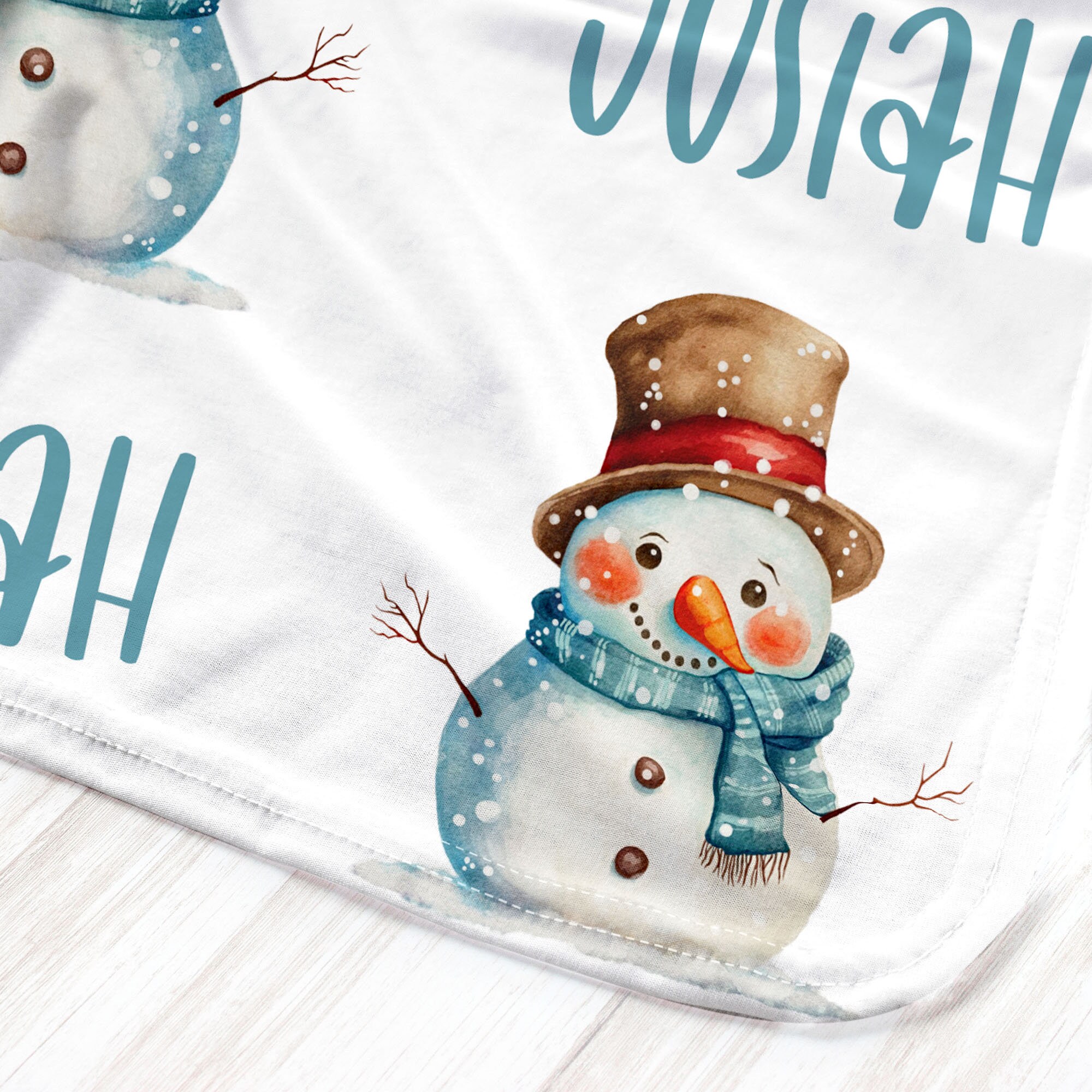 Personalized Baby Boy or Girl Christmas Swaddle Blanket Headband Hat, Snowman with Scarf & Hat, Name Gift Keepsake, Hospital Newborn Photos - Image 3