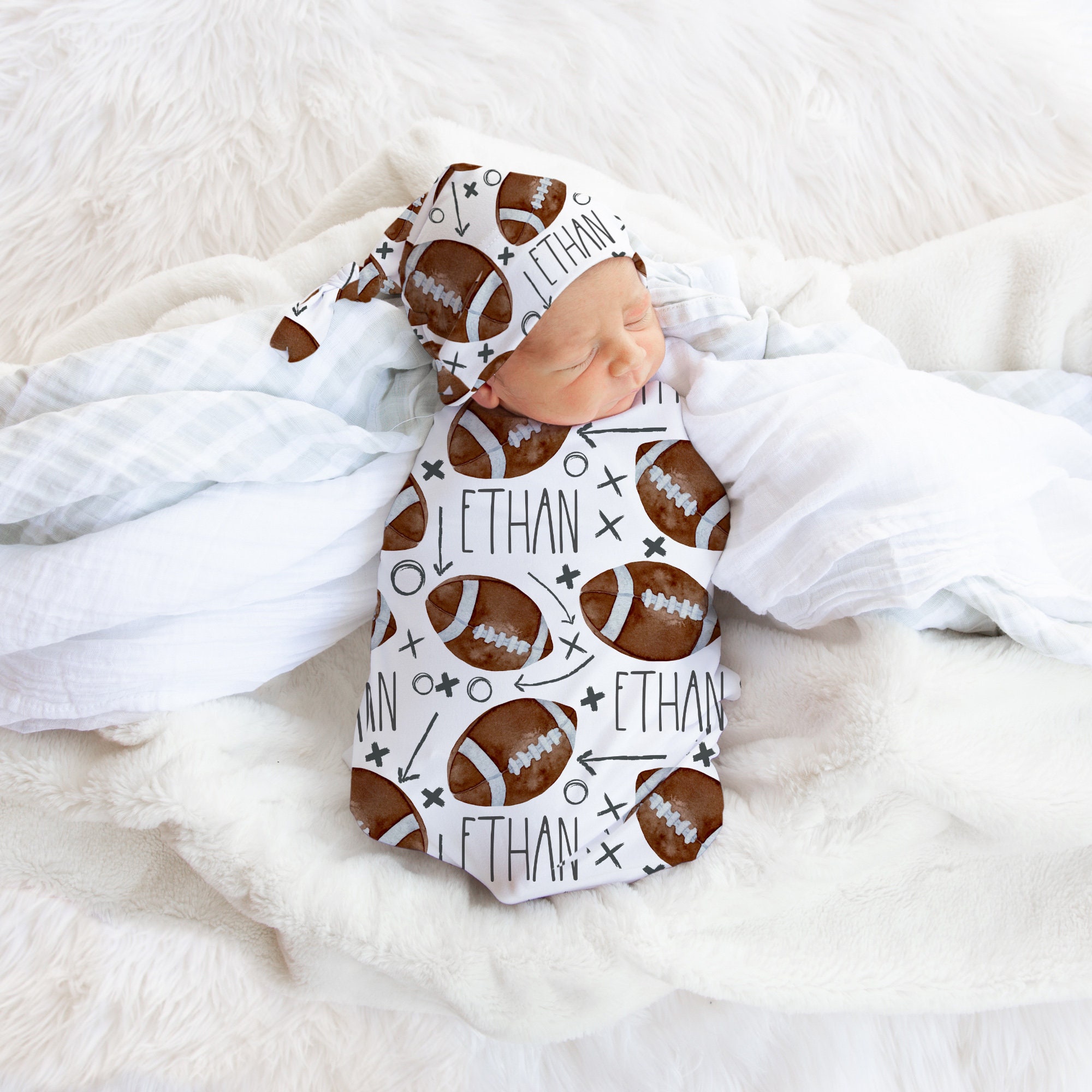 Football Season Personalized Blanket, Newborn Swaddle Headband Knotted Hat, New Teammate Joining, Expecting Mom Shower Gift, Custom Baby - Image 5