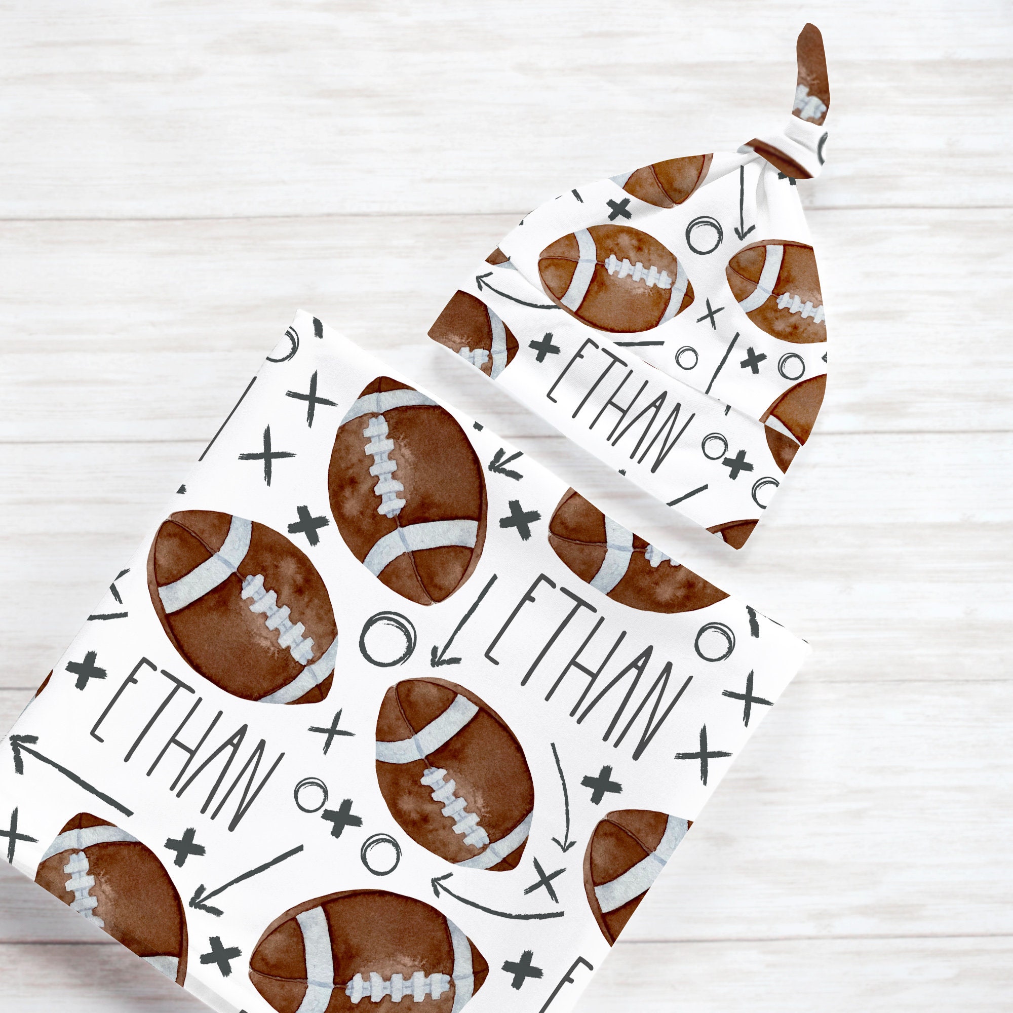Football Season Personalized Blanket, Newborn Swaddle Headband Knotted Hat, New Teammate Joining, Expecting Mom Shower Gift, Custom Baby - Image 6