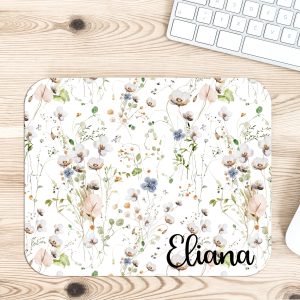 Personalized Wildflowers Desk Accessories, Mouse Pad, Desk Mat, Wrist Rest, Phone Stand, Coaster, Girl Floral Name Christmas Birthday Gift