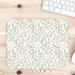 Personalized Ditsy Flower Mousepad, Floral Desk Accessories, Wrist Desk Mat, Phone Stand, Coasters, Girly Name Christmas Birthday Gift Pink