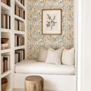 Soft Yellow Wildflower Garden Botanical Floral Wallpaper, Peel and Stick Removable, Unpasted Traditional Option, Girl Toddler Teenager