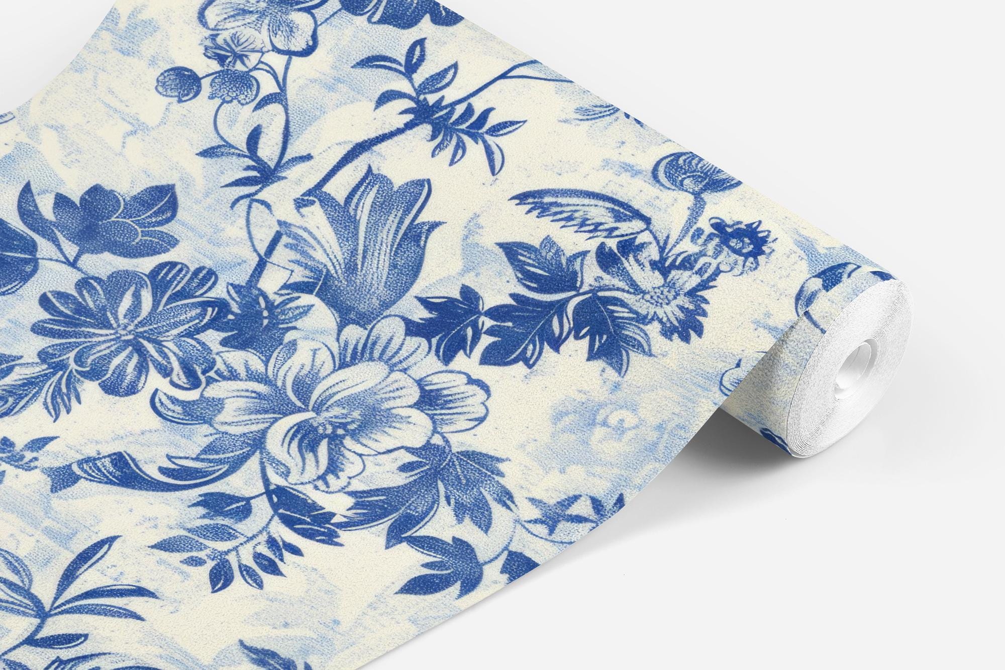 Vintage Toile Wallpaper, Peel and Stick Removable, Unpasted Traditional Option, Dainty Flower Baroque Vines, Elegant Navy Blue Toile - Image 6