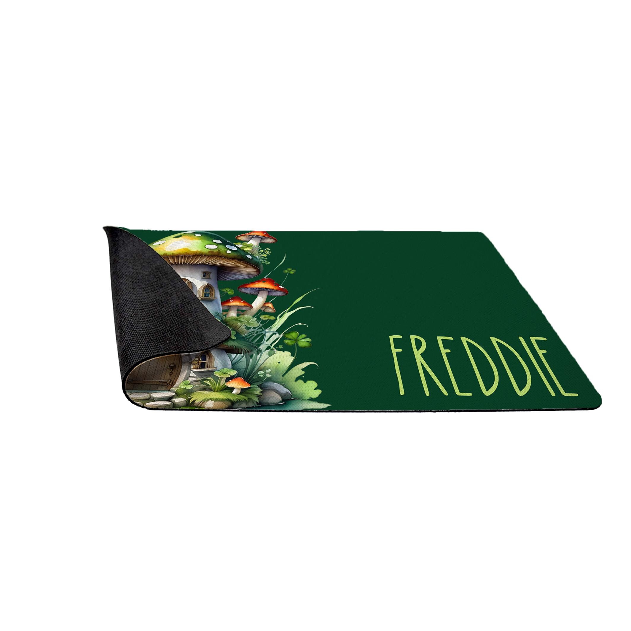 Mushroom House Personalized Pet Placemat, St Patricks Day With Shamrocks, Custom Dog or Cat Bowl Mat, Puppy Supplies, Water Bowl Mat - Image 3