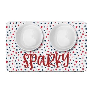 American Stars Pet Food Mat / Personalized Pet placemat / Pet Supplies / Food Water Bowl Mat / America Red White & Blue