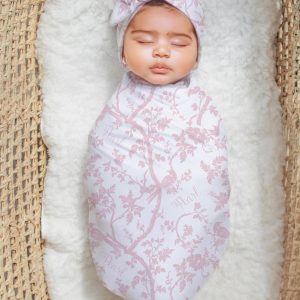 Baby Pink Floral Botanical Bird Swaddle, Blankets, Crib Sheets, Grandmillennial Coquette Granny Chic Flower Baroque Vines Elegant Pink Toile