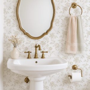 Romantic Rose Vine Classic Flower Peel and Stick Removable Wallpaper, Unpasted Traditional, Baby Girl Nursery Shabby Chic Beige Floral